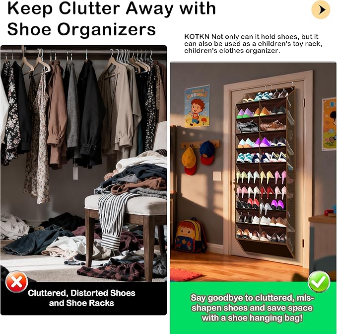 Kotkn 10-Tier Over the Door Shoe Organizer, 20 Pockets Holds 20-30 Pairs, Heavy-Duty Oxford Fabric with Hexagon Mesh for Boots & Sneakers-Coffee Brown