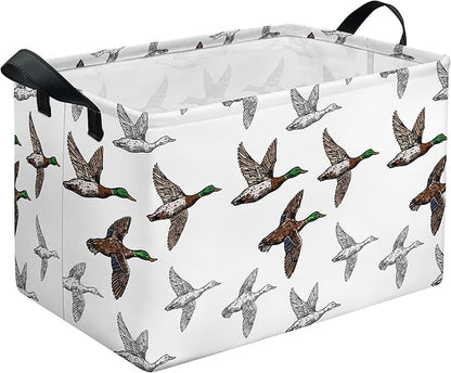 Mallard Duck Storage Basket, Collapsible Waterproof Canvas Organizer Bin, Funny Rectangular Kids Toys Storage Box Cute Mallard Duck Decor, Shelf Baskets for Closet Bedroom Office Dorm (Brown)