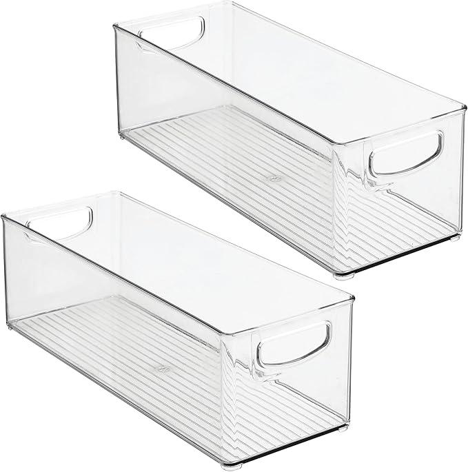 iDesign Plastic Stackable Pantry Bin for Kitchen Cabinets or Fridge, Set of 2, Clear, Made in USA