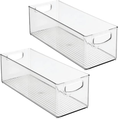 iDesign Plastic Stackable Pantry Bin for Kitchen Cabinets or Fridge, Set of 2, Clear, Made in USA