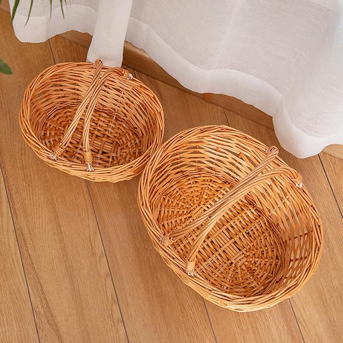 Wicker Picnic Basket with Handle, Kingwillow, (Small Orange-red)