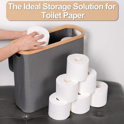 efluky Toilet Paper Basket 28L, Toilet Paper Storage with Lid for Bathroom, Free Standing Holder Organizer Holds Up to 9-12 Rolls, Grey