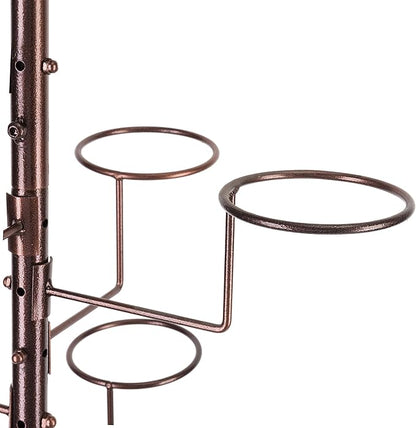MyGift Hat Rack Tree, Cowboy Hat Display Stand, Baseball Cap Organizer Storage, Freestanding Retail Wig Holder with 20 Customizable Circular Hooks, for Multiple Hats, Dark Brown Metal