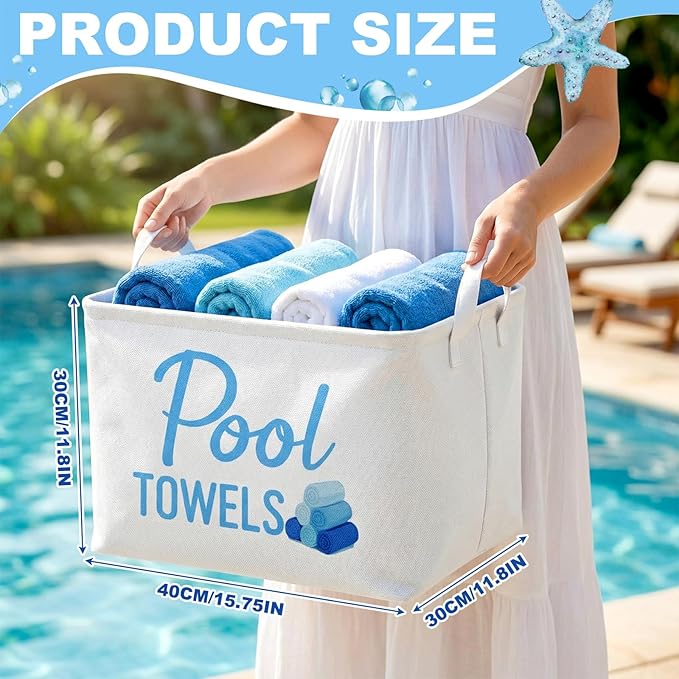 Yungyan Pool Towel Storage Basket Bin and Organizer Large Pool Towel Storage Basket Waterproof Canvas Cube with Handle Beach Gift for Outdoor Summer Seaside Home Clothes Books Toys Organization