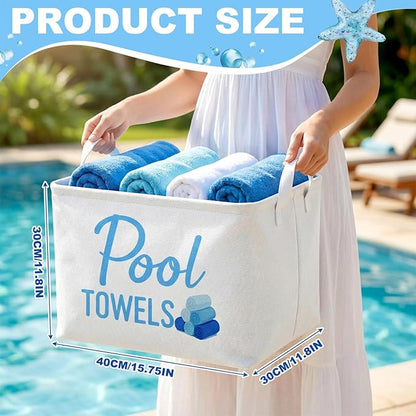 Yungyan Pool Towel Storage Basket Bin and Organizer Large Pool Towel Storage Basket Waterproof Canvas Cube with Handle Beach Gift for Outdoor Summer Seaside Home Clothes Books Toys Organization