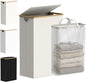 efluky Slim Laundry Basket with Lid, Narrow Laundry Hamper with Removable Bag, Skinny Dirty Clothes Basket with Bamboo Handles for Bathroom, Bedroom & Laundry Room, 75L Beige
