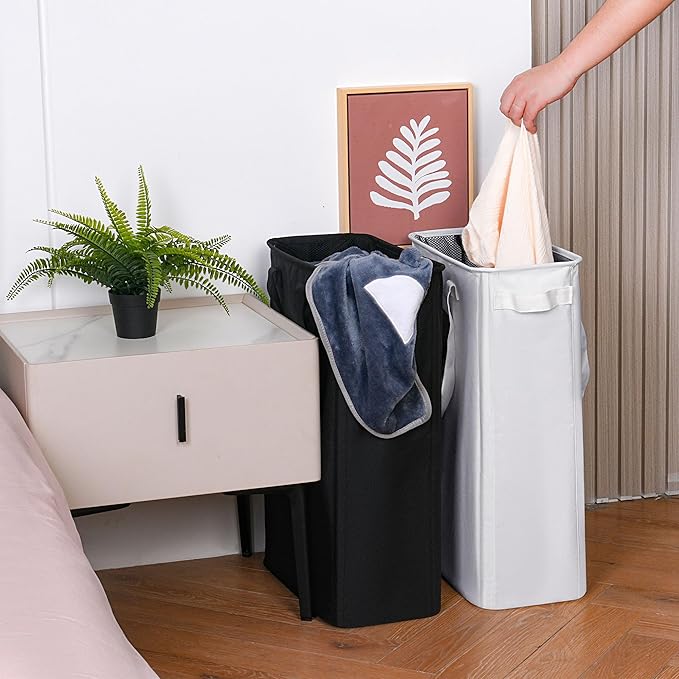 efluky Slim Laundry Basket, Narrow Laundry Hamper with Handles, Collapsible Dirty Clothes Hamper, Tall Laundry Bin for Laundry Room, Dorm and Bedroom, 12.7 Gallons(48L) White