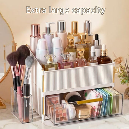 Large Capacity Makeup Organizer Countertop with Brush Holder, Vanity Skincare Perfume Storage Box for Bathroom, Mother's Day Birthday Anniversary Teen Girl Gifts for Women Mom