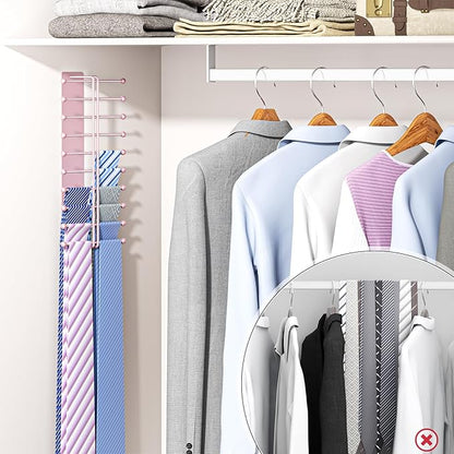 Tie Rack Wall Mounted, Tie Organizer for Men, Tie Rack Hanger for Closet Metal, Adhesive Tie Holder Organizer with 20 Hooks, Tie Storage for Wall Bedroom Living Room Dresser Room (Rose Gold)