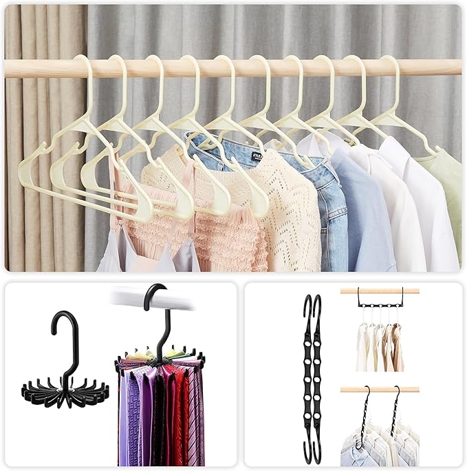 VECELO 50 Pack Plastic Hangers, Space-Saving Clothes Hangers with Shoulder Notches for Straps, Durable Non-Slip Hangers for Closet, Ideal for Shirts, Dresses, Coats, Pants,Suits