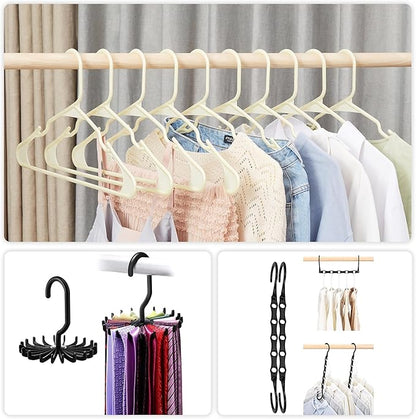 VECELO 50 Pack Plastic Hangers, Space-Saving Clothes Hangers with Shoulder Notches for Straps, Durable Non-Slip Hangers for Closet, Ideal for Shirts, Dresses, Coats, Pants,Suits