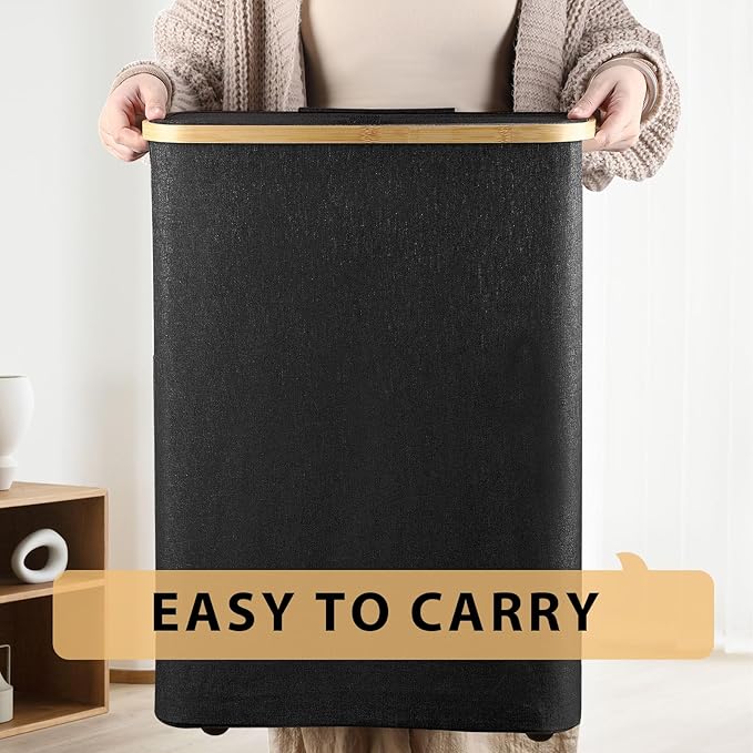 Odonata Large Toilet Paper Storage Basket with Lid, Slim Toilet Paper Organizer, Hold up to 20 Regular Rolls or 15 Mega Rolls. (Black, 49L)