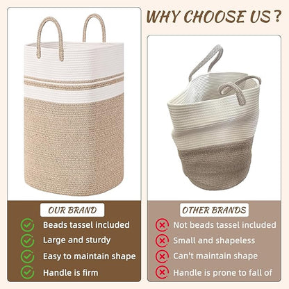 Woven Laundry Basket for Clothes, 65L Large Rectangle Laundry Hampers, Nursery Storage Basket for Toys, Tall Dirty Clothes Hamper for Bedroom Aesthetic, Bathroom, Laundry Room