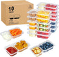 MACTANO Reusable Snack Containers with Lids, 9 oz Double Compartment Plastic Snack Pack Containers Portion Control Meal Prep Snack Boxes BPA Free 10 Sets for Work Travel School