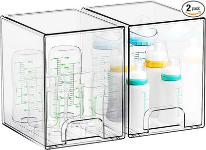 Yieach 7.5" High Stackable Storage Bins,2 Pack Bottle Station and Baby Bottle Storage Organizer for Countertop,Clear Acrylic Drawers for Pacifier,Breast Pump Parts,Storage Containers,Makeup and Lotion