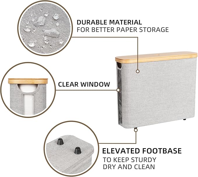 StorageWorks Toilet Paper Storage with Bamboo Lid, Toilet Paper Holder Basket for Up to 9 Mega or 12 Regular Size Rolls, Medium Paper Storage Baskets for Bathroom, Grey, 1 Pack