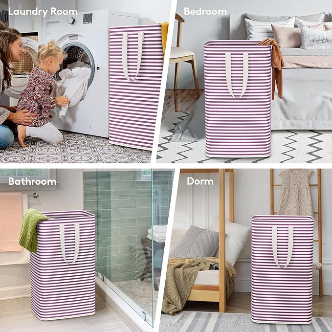 Lifewit 2 Pack Laundry Basket 80L Each, Collapsible Clothes Hamper with Reinforced Handles, Freestanding Waterproof Design for Bedroom and Laundry Room, Purple 160L Total
