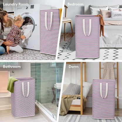 Lifewit 2 Pack Laundry Basket 80L Each, Collapsible Clothes Hamper with Reinforced Handles, Freestanding Waterproof Design for Bedroom and Laundry Room, Purple 160L Total