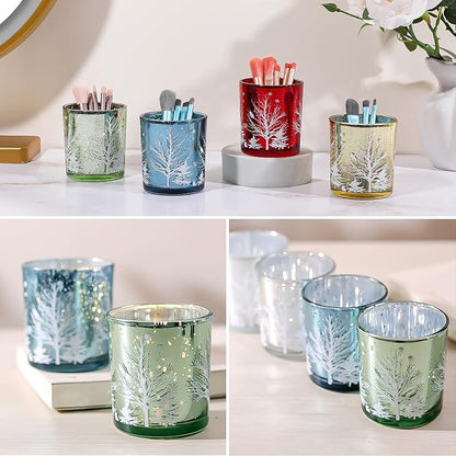 DASITON Makeup Brush Holder Organizer, Crystal Glass Cosmetic Makeup Brushes Storage Holder, Christmas Tree Make Up Brush Cup for Vanity Décor, Small Pen Holders for Desk, Toothbrush Holders (Silver)