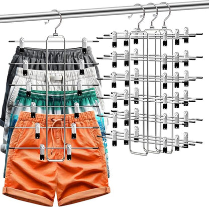 3 Pack Pants-Hangers-Space-Saving,6 Tier Skirt-Hangers with Clips for Closet-Organizers-and-Storage,Foldable Dorm-Room-Essentials-for-College-Students-Girls,Closet Organizer System Jean Yoga Hanger
