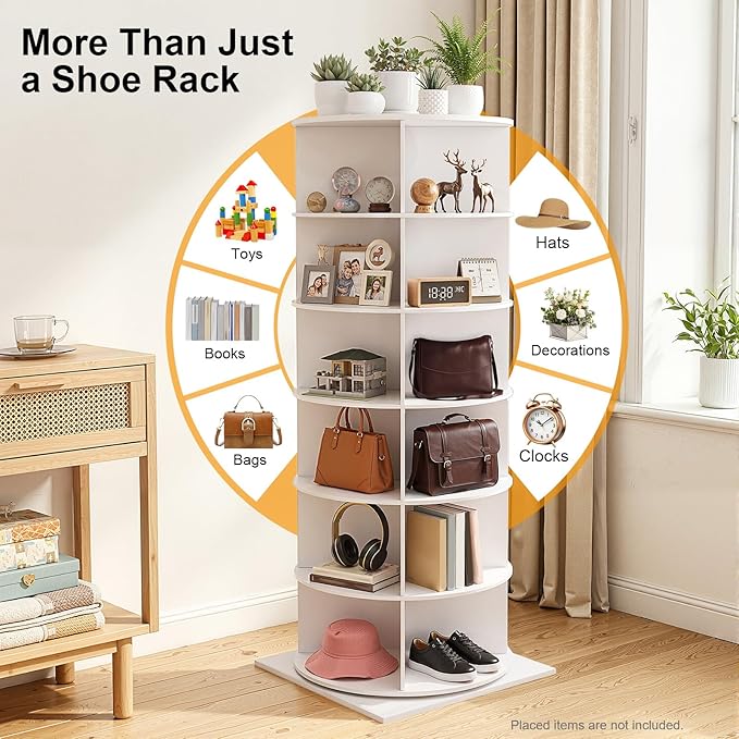6-Tier 360° Rotating Shoe Rack, Freestanding Foamed PVC Shoe Storage Organizer Holds 24 Pairs, 66.14LBS Heavy Duty Load with Stable Anti-Slip Base,for Entryway Bedroom Living Room Home Organization