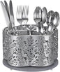 360 Degree Rotating Utensil Caddy Silverware Cutlery Caddy Holder with 5 Compartment Kitchen Countertop Organizer for Spoon Fork Flatware Storage for Home or Outdoor Picnic Camping(Silver)