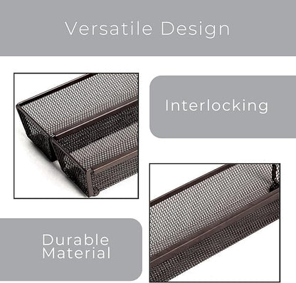 Smart Design Drawer Organizer - 12 x 3 Inch - Steel Metal Mesh Tray - with Interlocking Arm Connection - Utensils, Silverware, Organization - Kitchen - Bronze