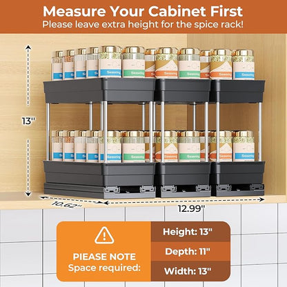 Mystozer Pull Out Spice Rack Organizer for Cabinet, Slide Out Spice Racks Organizer, Easy to Install Spice Cabinet Organizers, 4.33''Wx10.62''Dx8.66''H, 3 Packs -2 Tiers (Black)