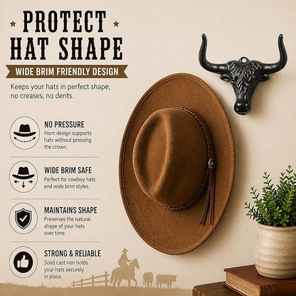 Cowboy Hat Rack Wall Mount 2PC Cowboy Hat Holder Hooks Western Hat Rack Metal Cowboy Hat Hooks Rustic Western Decor Hat Hanger