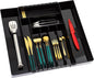 IEEK Kitchen Drawer Organizer for Cutlery and Utensils,Adjustable Silverware Drawer Organizer Tray,Kitchen Storage Divider for Spatula Tools,Gadgets,Forks,Knives,Spoons and Chopsticks,Black-L