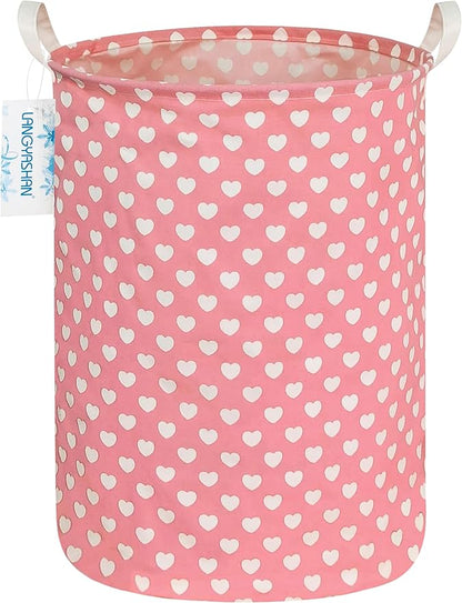 Laundry Basket Canvas Fabric Collapsible Organizer Basket for Storage Bin Toy Bins Gift Baskets Bedroom Clothes Children Nursery Hamper (pink heart)