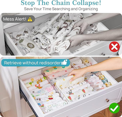 Vtopmart 8 Pack Drawer Dividers for Clothes, 4" High 13"-22" Adjustable Expandable Dresser Drawer Organizer, Clear Plastic Separators for Dresser, Baby Clothing, Underwear, Cosmetic, Toiletries