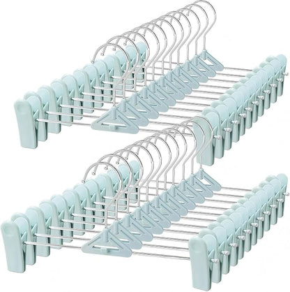 Pants Hangers with Clips 30 Pack, Stackable Space-Saving Skirt Hangers with Adjustable Non-Slip Clips, 360° Swivel Hook, Closet Organizer for Pants, Shorts, Jeans, Blue