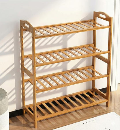 Bamboo Wooden Shoe Rack, Shoe Organizer with Smooth Painted Surface Finishe, Space-Saving Shoe Shelf for Entryway, Living Room, Bedroom (Natural, 4-Tier-27x10x29in)