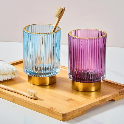 Makeup Brush Holder Organizer,Toothbrush Holders,Desk Pen Pencil Holder,Multifunctional Vintage Glass Brush Cup（L/Blue/A3-8-US）