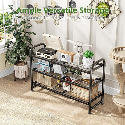 Simple Trending 3-Tier Expandable Shoe Rack, Adjustable & Stackable Shoe Organizer, Heavy Duty Metal Free Standing Shoe Shelf Storage for Closet Entryway Doorway, Black
