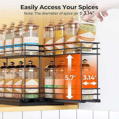 Mystozer Pull Out Spice Rack Organizer for Cabinet, Slide Out Spice Racks, Easy to Install, 7.08" Wx10.43 Dx8.26 H, 2 Drawers 2 Tiers(Black)