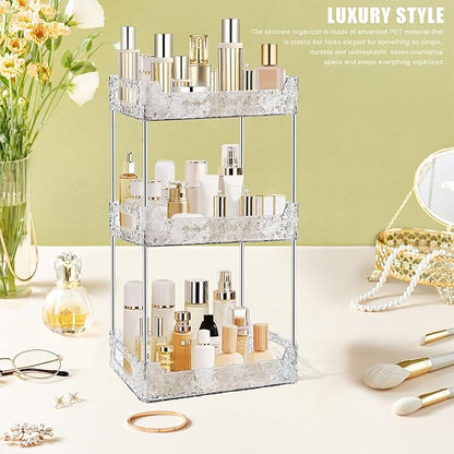 3-Tier Bathroom Counter Organizer Countertop Storage, Dresser Organizer Vanity Tray for Makeup, Perfume Organizer Cosmetics Skincare Shelf - Clear