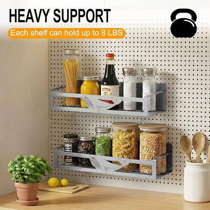Magnetic Spice Rack for Refrigerator, 4 Pack Metal Magnetic Shelf Organizer for Fridge Side, Strong Spice Storage Rack for Kitchen, Gray