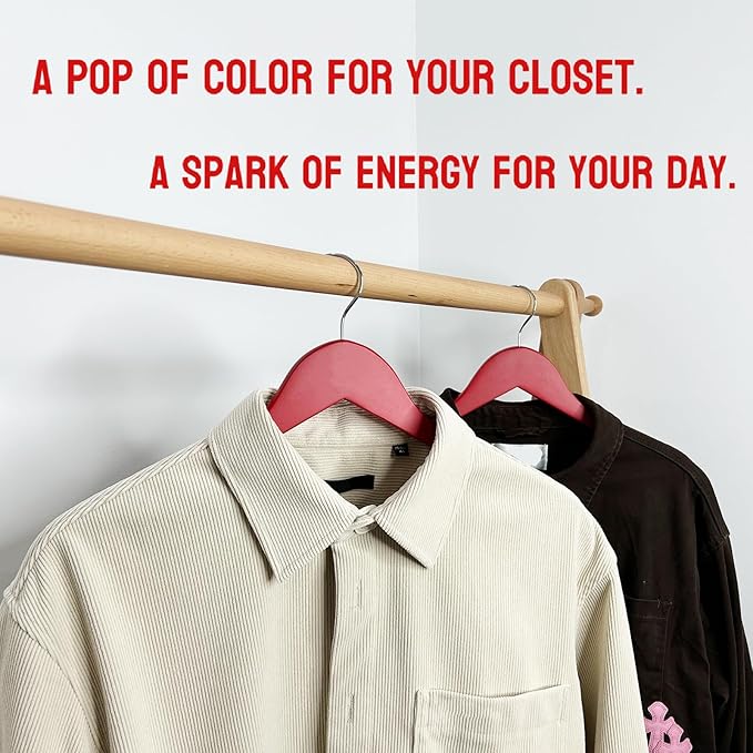 Passionate Red Wooden Hangers 20 Pack for Adults Heavy Duty Non-Slip Clothes Hangers, Colorful Wood Hangers Pack of 20 Sturdy Coat Hangers for Men Women Shirts Pants Coats Assorted Colors (RED)