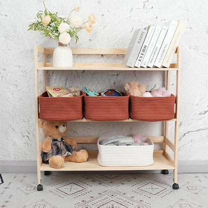 XUANGUO Small Woven Storage Baskets 13“X9”X5“ Decorative Rope Bins for Organizing Shelves, Closets, and Toys, Empty Gift Baskets, Cute Organizer Basket for Home and Office (rustic, Large)