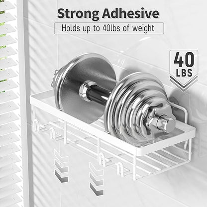 Liuoud 10 Pack Shower Caddy Organizer Rack Shelf for Inside Shower, Self Adhesive Wall Storage Basket Rustproof Stainless Steel Shampoo Holder Bathroom Accessory Decor Set, White