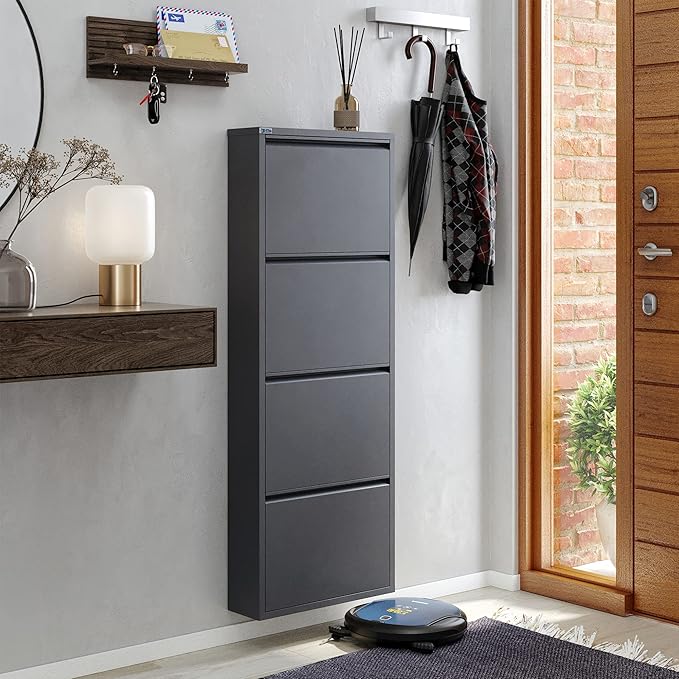 CEHA 4 Tier Metal Shoe Cabinet with Cover, Durable Shoe Storage Organizer for Entryway, Space Saving Shoe Shelf Closet, 5.91" x 53.5" x 19.68", Anthracite