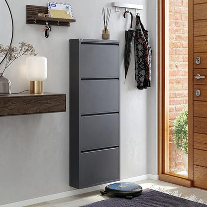CEHA 4 Tier Metal Shoe Cabinet with Cover, Durable Shoe Storage Organizer for Entryway, Space Saving Shoe Shelf Closet, 5.91" x 53.5" x 19.68", Anthracite