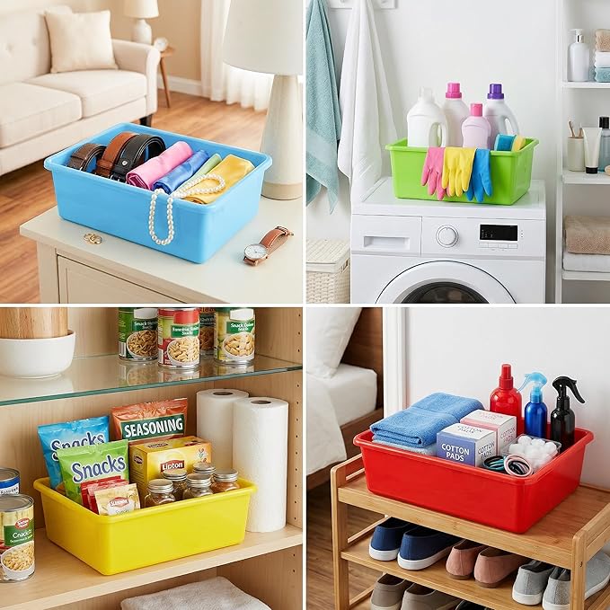 WUWEOT 5 Pack Large Storage Bins, 15" x 11.5" Plastic Stackable Classroom Organizer, Multipurpose Toy Basket for Classroom, Nursery, Playrooms and Home Organization