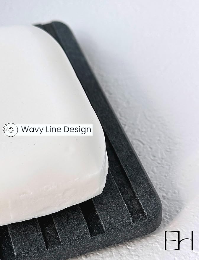 Stone Drying Tray, Water Absorbing Stone Tray for Sink, Soap Dish for Shower, Diatomaceous Earth Sponge Dispenser Holder for Kitchen Bathroom (Silicone Feet, Rectangle, Gray)