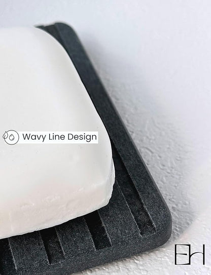 Stone Drying Tray, Water Absorbing Stone Tray for Sink, Soap Dish for Shower, Diatomaceous Earth Sponge Dispenser Holder for Kitchen Bathroom (Silicone Feet, Rectangle, Gray)