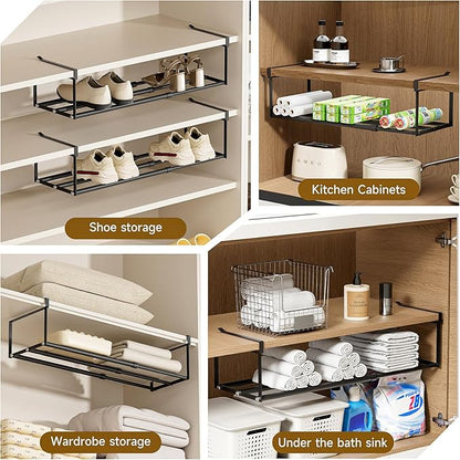 UFORU Expandable Hanging Shoe Rack Organizer for Closet, Adjustable Shoe Rack Under Cabinet Shelf, Versatile Under Shelf Storage for Kitchen, Book, Clothing Storage and Organization(Black,4PCS)