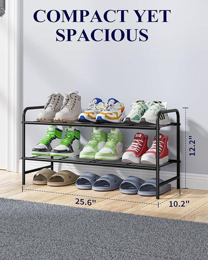 Kitsure Shoe Rack - Stainless Steel Shoe Organizer, Sturdy Shoe Rack for Closet and Front Door Entrance, Free Standing Shoe Shelf, Closet Organizers and Storage, 25.6" Wide - 2 Tier, Black
