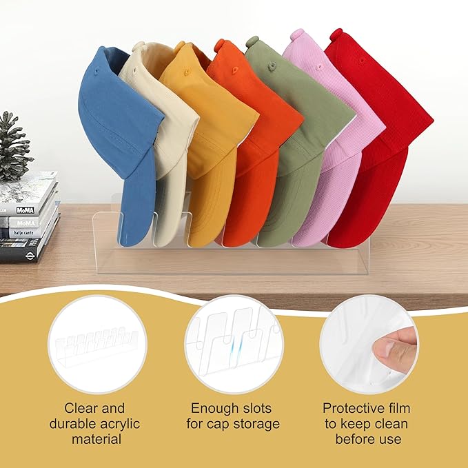 Hat Stand for Baseball Caps Display and Organizer, 2Pack Acrylic Hat Organizer for Closet, Hat Racks Storage for Bedroom, Dresser (Square), clear